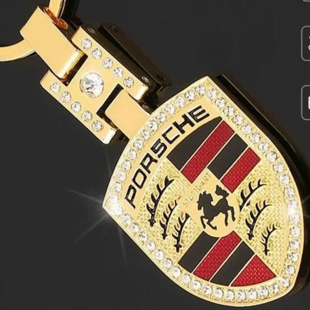 PORSCHE STUTTGART HOTROD Metal Crest KeyRing Key Chain Golden Pendant Keyholder - Picture 2 of 6
